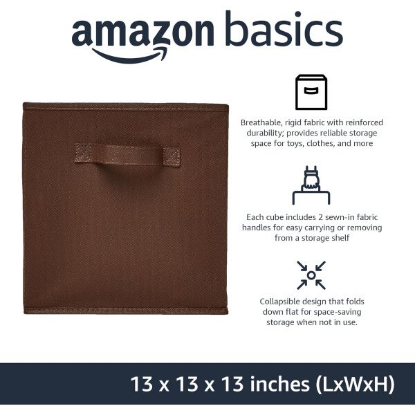 Amazon Basics - Cestos plegables de tela para almacenar, organizadores con asas, 10.5 x 10.5 x 11 pulgadas, color gris, paquete de 6 - Image 53