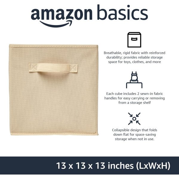 Amazon Basics - Cestos plegables de tela para almacenar, organizadores con asas, 10.5 x 10.5 x 11 pulgadas, color gris, paquete de 6 - Image 62