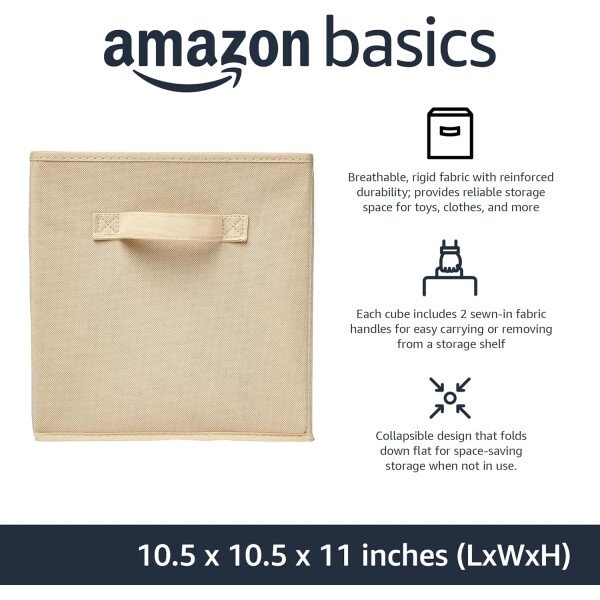 Amazon Basics - Cestos plegables de tela para almacenar, organizadores con asas, 10.5 x 10.5 x 11 pulgadas, color gris, paquete de 6 - Image 68