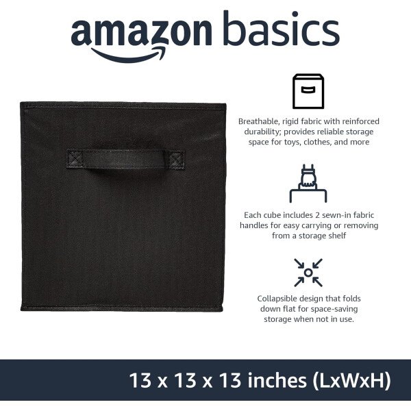 Amazon Basics - Cestos plegables de tela para almacenar, organizadores con asas, 10.5 x 10.5 x 11 pulgadas, color gris, paquete de 6 - Image 71