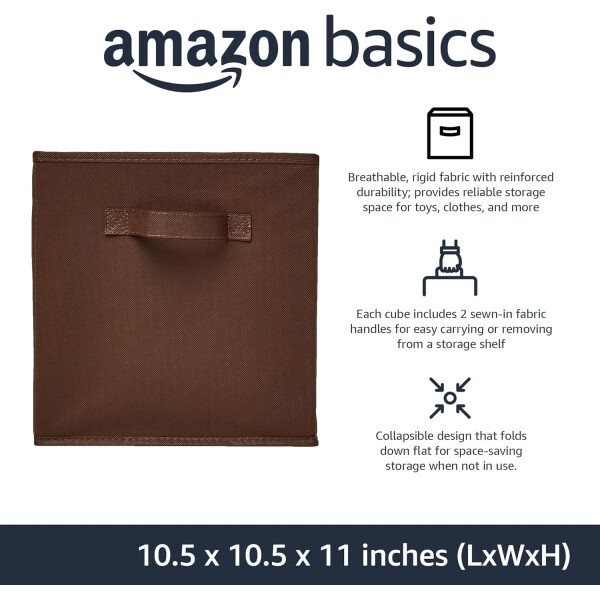 Amazon Basics - Cestos plegables de tela para almacenar, organizadores con asas, 10.5 x 10.5 x 11 pulgadas, color gris, paquete de 6 - Image 76