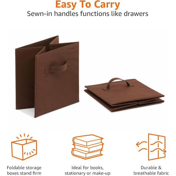 Amazon Basics - Cestos plegables de tela para almacenar, organizadores con asas, 10.5 x 10.5 x 11 pulgadas, color gris, paquete de 6 - Image 77