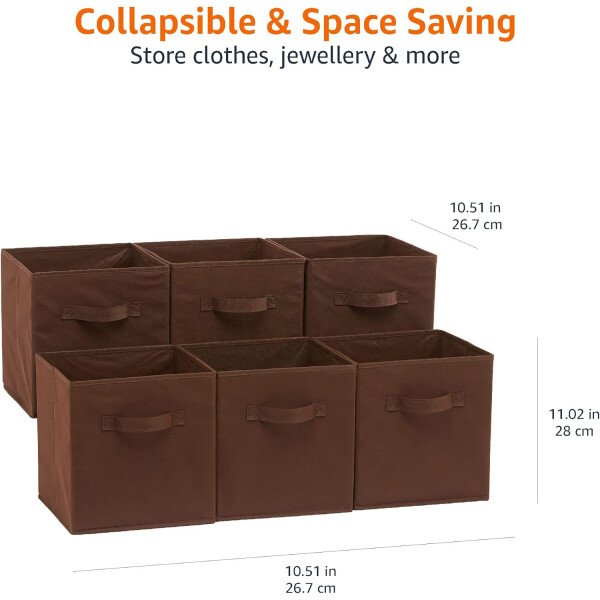 Amazon Basics - Cestos plegables de tela para almacenar, organizadores con asas, 10.5 x 10.5 x 11 pulgadas, color gris, paquete de 6 - Image 78