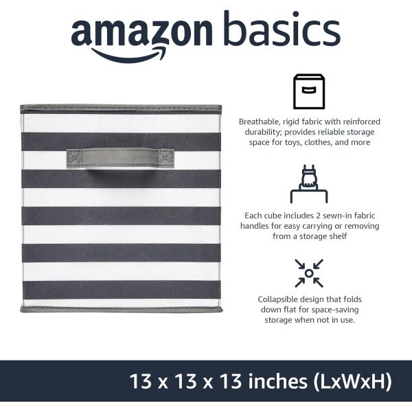 Amazon Basics - Cestos plegables de tela para almacenar, organizadores con asas, 10.5 x 10.5 x 11 pulgadas, color gris, paquete de 6 - Image 82
