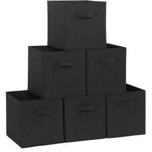 STORAGE MANIAC Cubos de almacenamiento, 11 pulgadas, duraderos, paquete de 6 contenedores plegables de tela con asas para organización, armario, estantes, oficinas, juguetes, color negro