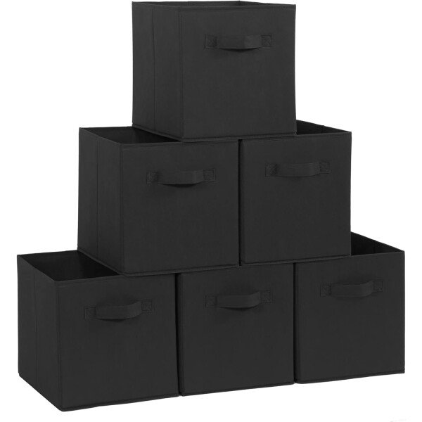 STORAGE MANIAC Cubos de almacenamiento, 11 pulgadas, duraderos, paquete de 6 contenedores plegables de tela con asas para organización, armario, estantes, oficinas, juguetes, color negro