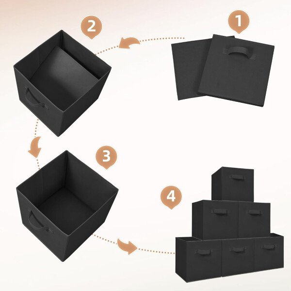 STORAGE MANIAC Cubos de almacenamiento, 11 pulgadas, duraderos, paquete de 6 contenedores plegables de tela con asas para organización, armario, estantes, oficinas, juguetes, color negro - Imagen 6