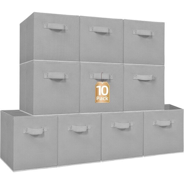 STORAGE MANIAC Cubos de almacenamiento, 11 pulgadas, duraderos, paquete de 6 contenedores plegables de tela con asas para organización, armario, estantes, oficinas, juguetes, color negro - Imagen 8