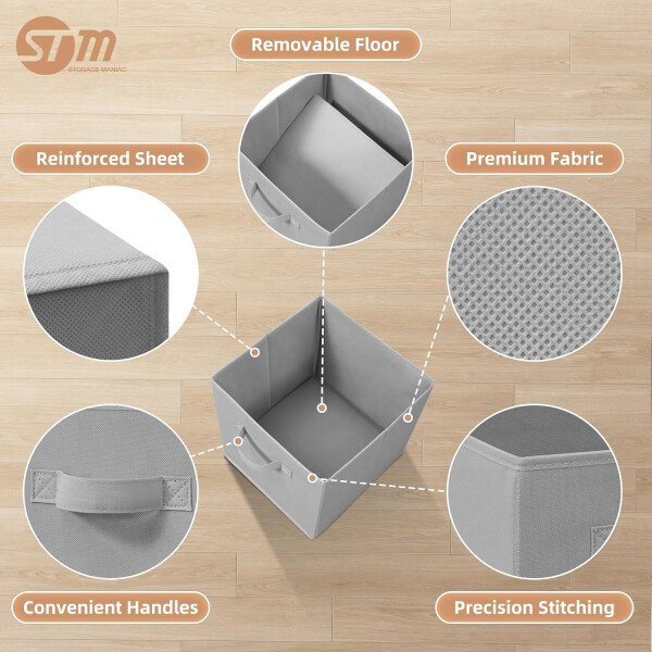 STORAGE MANIAC Cubos de almacenamiento, 11 pulgadas, duraderos, paquete de 6 contenedores plegables de tela con asas para organización, armario, estantes, oficinas, juguetes, color negro - Imagen 10