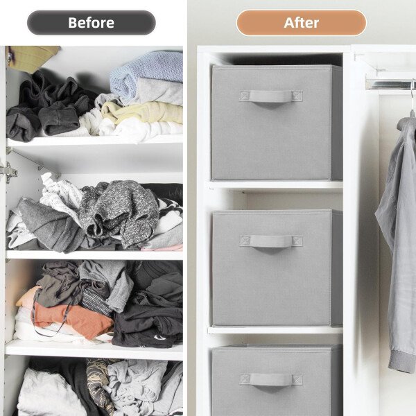 STORAGE MANIAC Cubos de almacenamiento, 11 pulgadas, duraderos, paquete de 6 contenedores plegables de tela con asas para organización, armario, estantes, oficinas, juguetes, color negro - Imagen 11