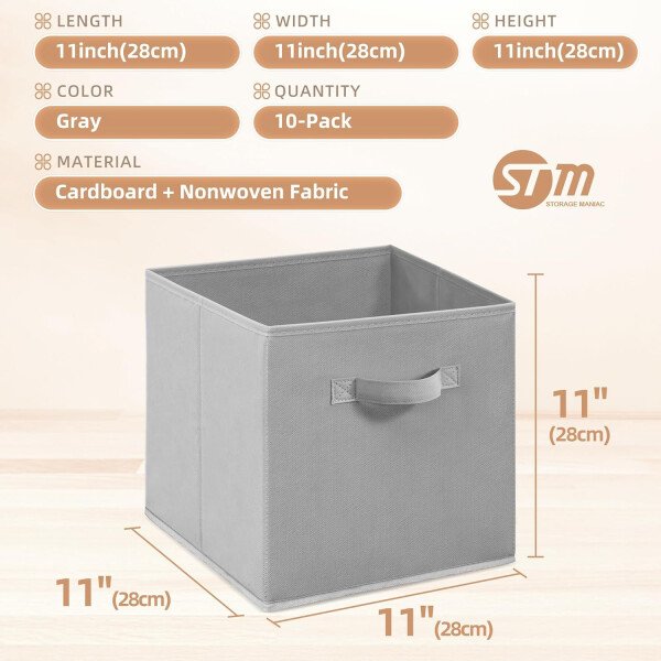 STORAGE MANIAC Cubos de almacenamiento, 11 pulgadas, duraderos, paquete de 6 contenedores plegables de tela con asas para organización, armario, estantes, oficinas, juguetes, color negro - Imagen 12