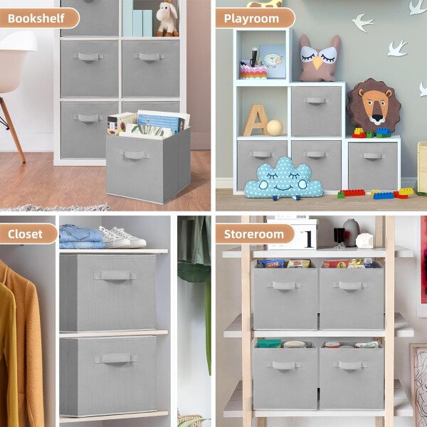 STORAGE MANIAC Cubos de almacenamiento, 11 pulgadas, duraderos, paquete de 6 contenedores plegables de tela con asas para organización, armario, estantes, oficinas, juguetes, color negro - Imagen 14