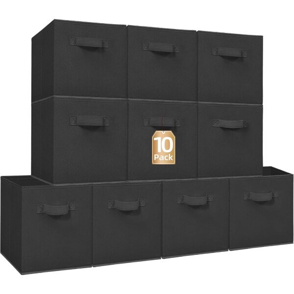 STORAGE MANIAC Cubos de almacenamiento, 11 pulgadas, duraderos, paquete de 6 contenedores plegables de tela con asas para organización, armario, estantes, oficinas, juguetes, color negro - Imagen 15