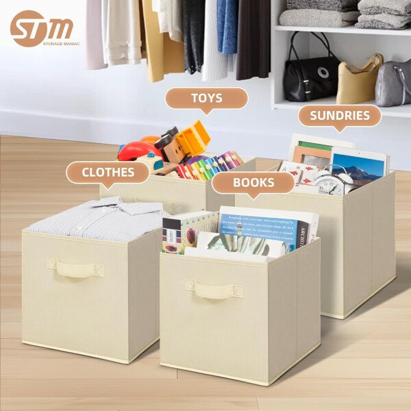 STORAGE MANIAC Cubos de almacenamiento, 11 pulgadas, duraderos, paquete de 6 contenedores plegables de tela con asas para organización, armario, estantes, oficinas, juguetes, color negro - Imagen 18