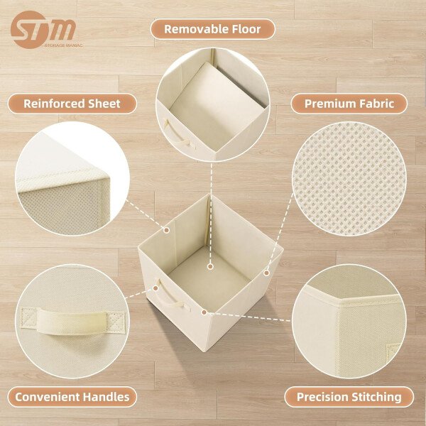 STORAGE MANIAC Cubos de almacenamiento, 11 pulgadas, duraderos, paquete de 6 contenedores plegables de tela con asas para organización, armario, estantes, oficinas, juguetes, color negro - Imagen 19