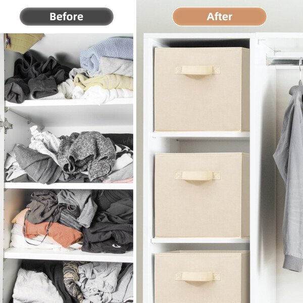 STORAGE MANIAC Cubos de almacenamiento, 11 pulgadas, duraderos, paquete de 6 contenedores plegables de tela con asas para organización, armario, estantes, oficinas, juguetes, color negro - Imagen 20