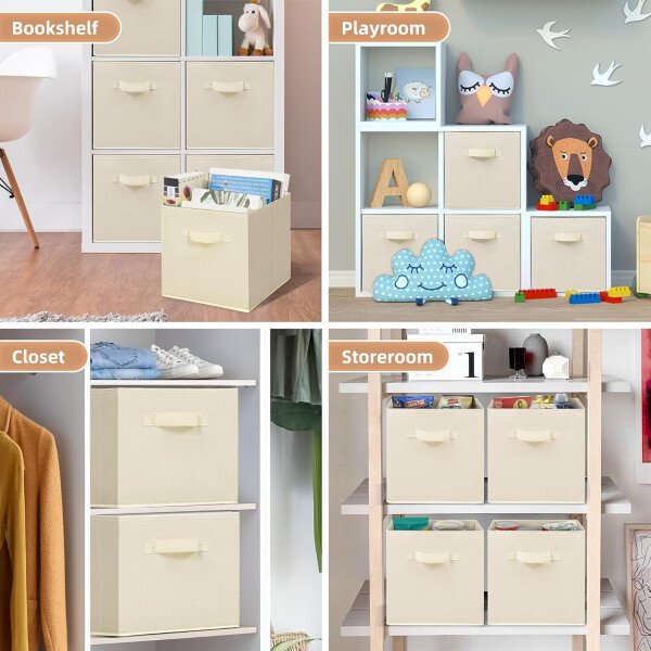 STORAGE MANIAC Cubos de almacenamiento, 11 pulgadas, duraderos, paquete de 6 contenedores plegables de tela con asas para organización, armario, estantes, oficinas, juguetes, color negro - Imagen 23