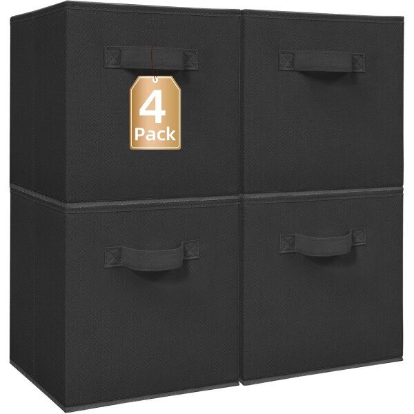 STORAGE MANIAC Cubos de almacenamiento, 11 pulgadas, duraderos, paquete de 6 contenedores plegables de tela con asas para organización, armario, estantes, oficinas, juguetes, color negro - Imagen 26