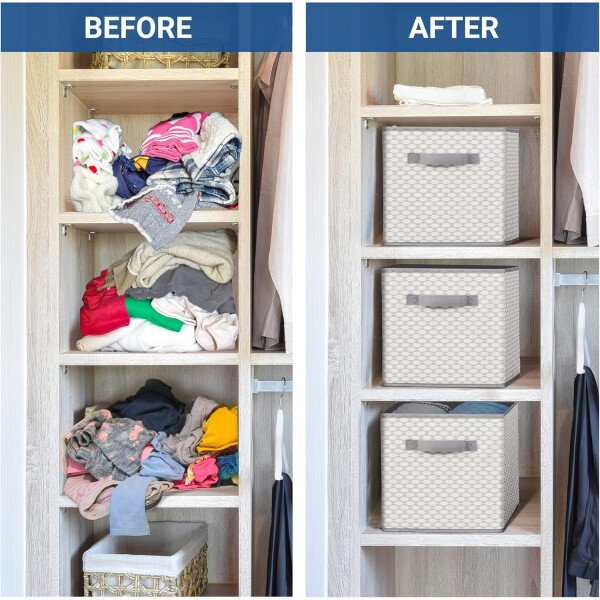 STORAGE MANIAC Cubos de almacenamiento, 11 pulgadas, duraderos, paquete de 6 contenedores plegables de tela con asas para organización, armario, estantes, oficinas, juguetes, color negro - Imagen 33
