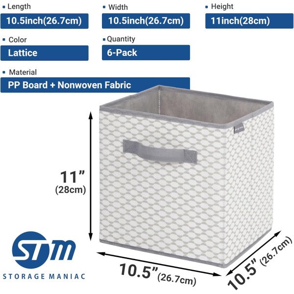 STORAGE MANIAC Cubos de almacenamiento, 11 pulgadas, duraderos, paquete de 6 contenedores plegables de tela con asas para organización, armario, estantes, oficinas, juguetes, color negro - Imagen 34