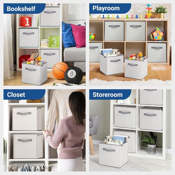 STORAGE MANIAC Cubos de almacenamiento, 11 pulgadas, duraderos, paquete de 6 contenedores plegables de tela con asas para organización, armario, estantes, oficinas, juguetes, color negro - Imagen 36