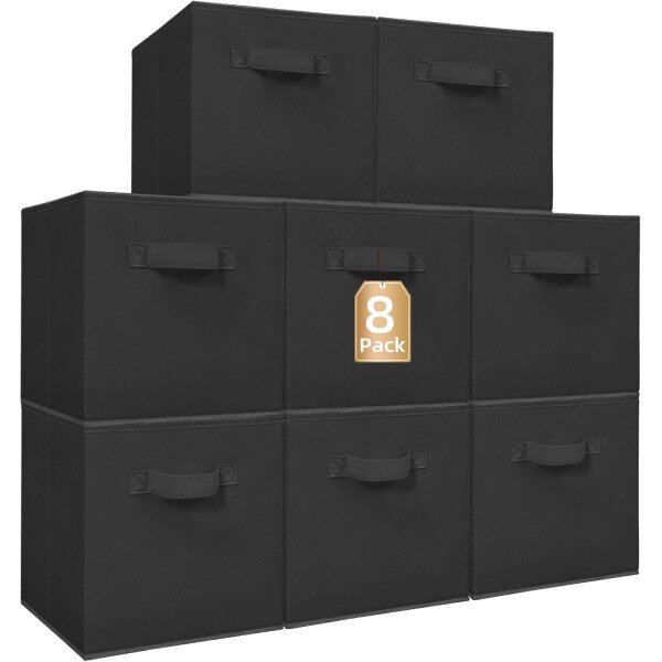 STORAGE MANIAC Cubos de almacenamiento, 11 pulgadas, duraderos, paquete de 6 contenedores plegables de tela con asas para organización, armario, estantes, oficinas, juguetes, color negro - Imagen 45