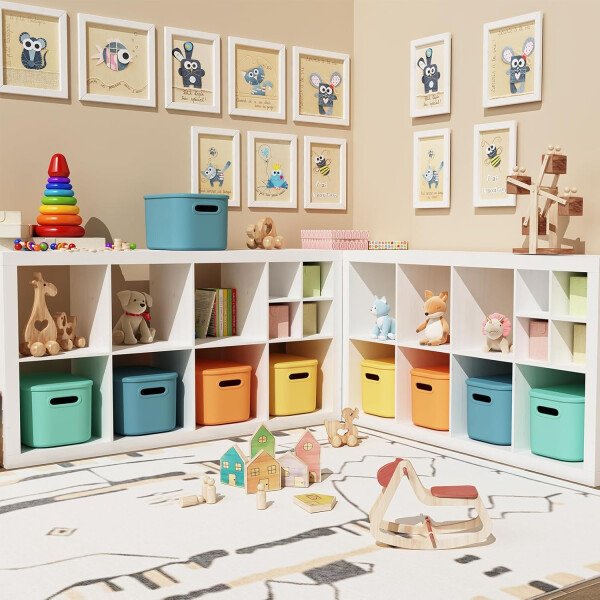 Paquete de 8 contenedores de almacenamiento coloridos con tapas, apilables para organizar, cajas de almacenamiento con asa para estantes, bonitos contenedores de almacenamiento para - Imagen 2