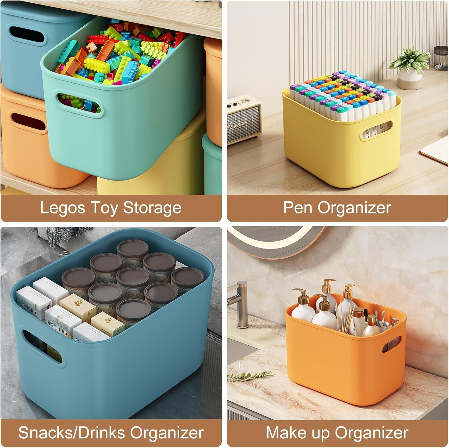 Paquete de 8 contenedores de almacenamiento coloridos con tapas, apilables para organizar, cajas de almacenamiento con asa para estantes, bonitos contenedores de almacenamiento para - Imagen 5