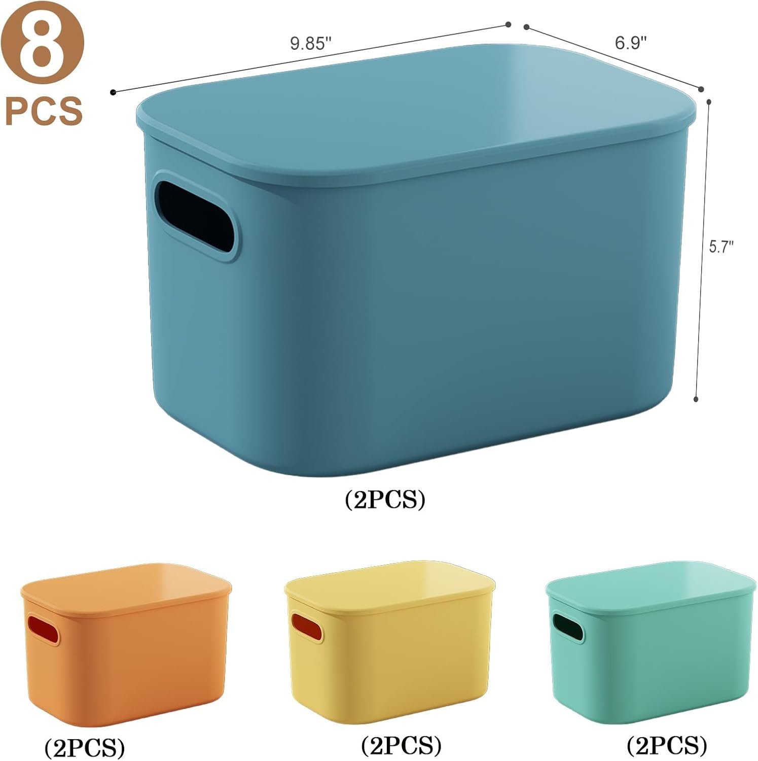 Paquete de 8 contenedores de almacenamiento coloridos con tapas, apilables para organizar, cajas de almacenamiento con asa para estantes, bonitos contenedores de almacenamiento para - Imagen 6
