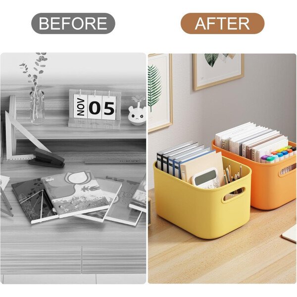 Paquete de 8 contenedores de almacenamiento coloridos con tapas, apilables para organizar, cajas de almacenamiento con asa para estantes, bonitos contenedores de almacenamiento para - Imagen 7