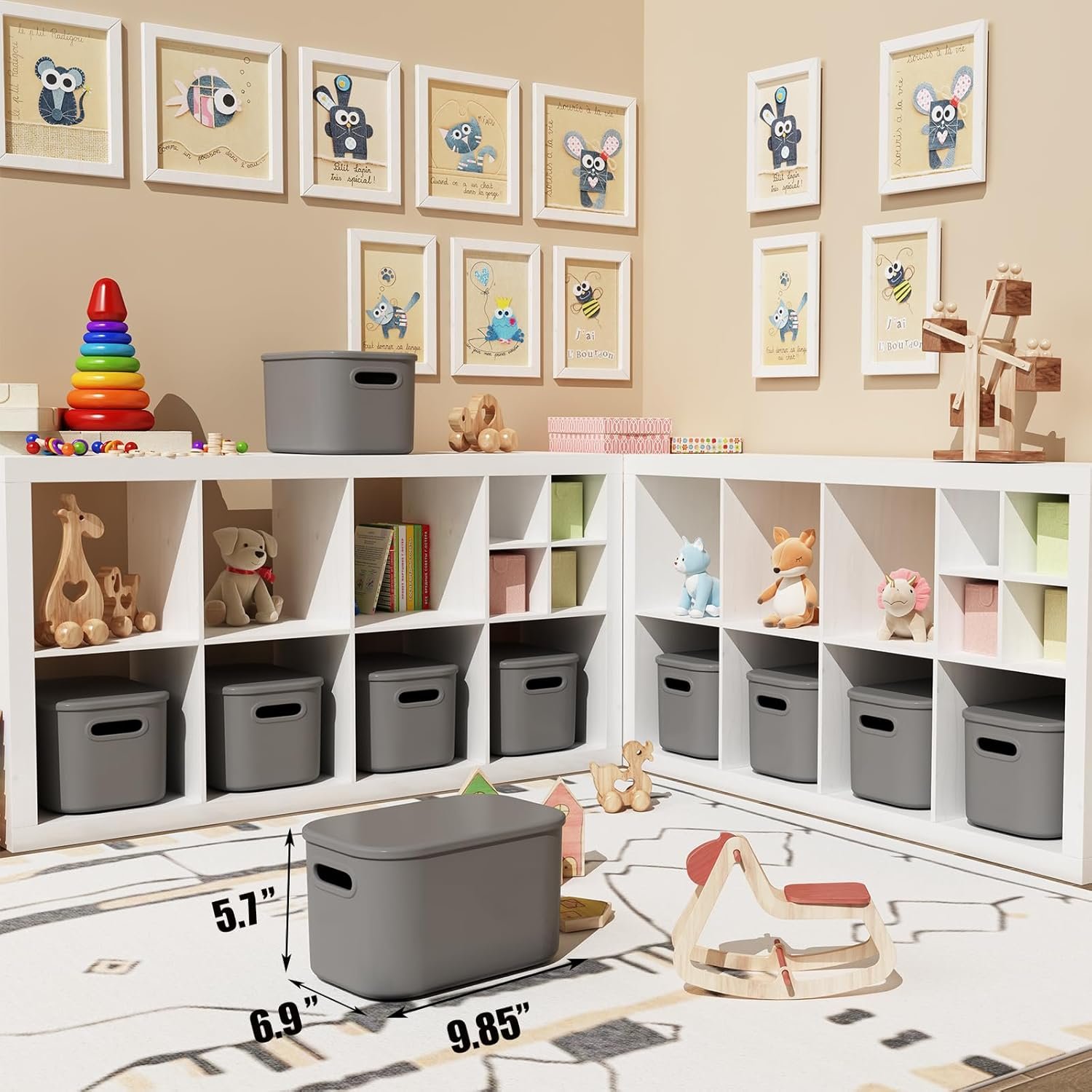 Paquete de 8 contenedores de almacenamiento coloridos con tapas, apilables para organizar, cajas de almacenamiento con asa para estantes, bonitos contenedores de almacenamiento para - Imagen 9