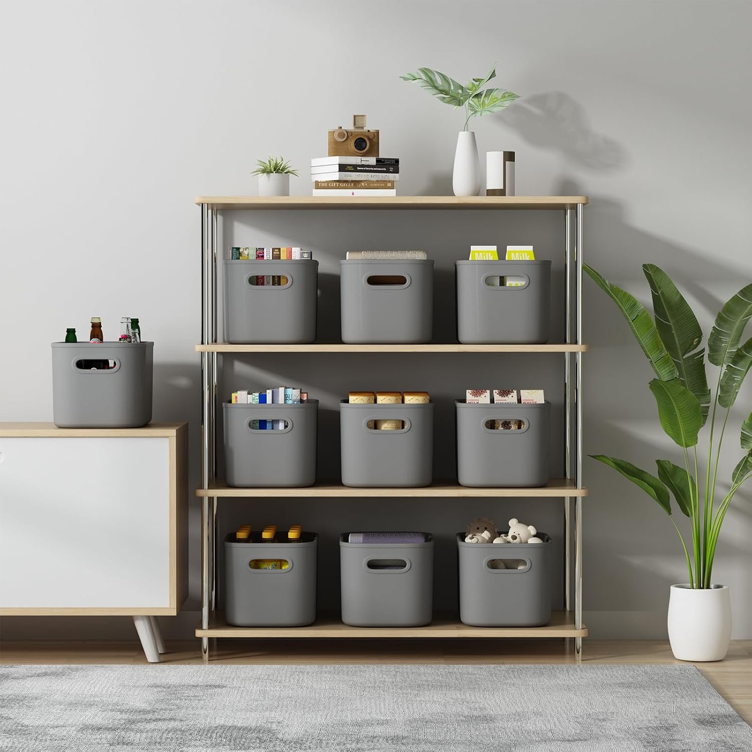 Paquete de 8 contenedores de almacenamiento coloridos con tapas, apilables para organizar, cajas de almacenamiento con asa para estantes, bonitos contenedores de almacenamiento para - Imagen 11