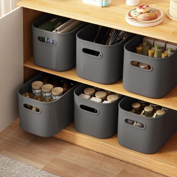 Paquete de 8 contenedores de almacenamiento coloridos con tapas, apilables para organizar, cajas de almacenamiento con asa para estantes, bonitos contenedores de almacenamiento para - Imagen 12