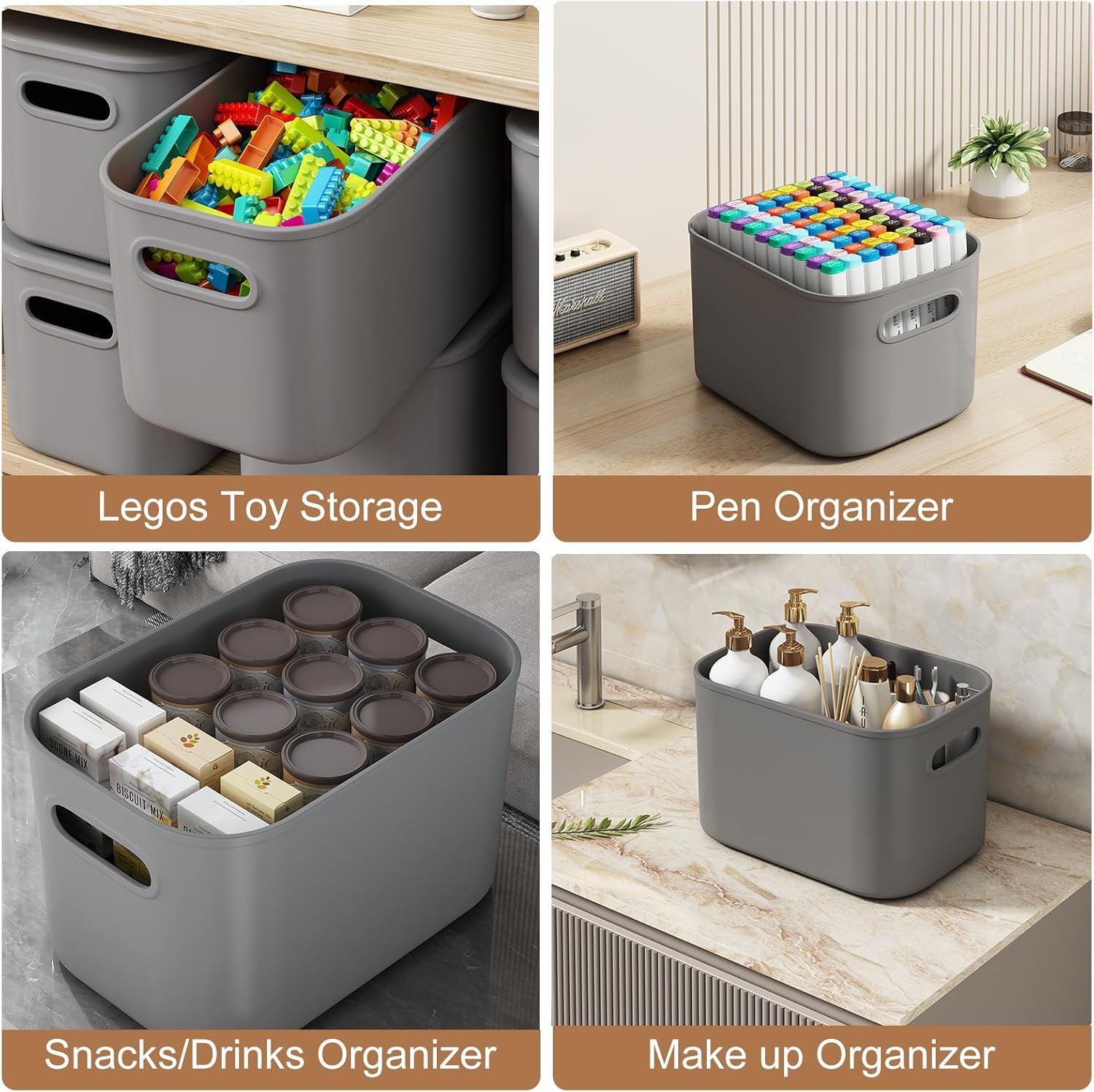 Paquete de 8 contenedores de almacenamiento coloridos con tapas, apilables para organizar, cajas de almacenamiento con asa para estantes, bonitos contenedores de almacenamiento para - Imagen 13