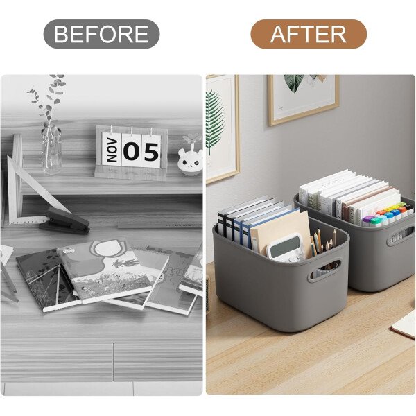 Paquete de 8 contenedores de almacenamiento coloridos con tapas, apilables para organizar, cajas de almacenamiento con asa para estantes, bonitos contenedores de almacenamiento para - Imagen 14