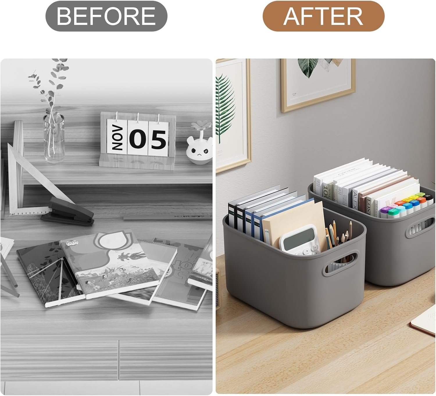 Paquete de 8 contenedores de almacenamiento coloridos con tapas, apilables para organizar, cajas de almacenamiento con asa para estantes, bonitos contenedores de almacenamiento para - Imagen 14