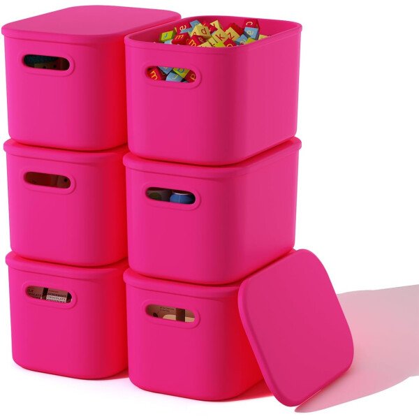 Paquete de 8 contenedores de almacenamiento coloridos con tapas, apilables para organizar, cajas de almacenamiento con asa para estantes, bonitos contenedores de almacenamiento para - Imagen 16