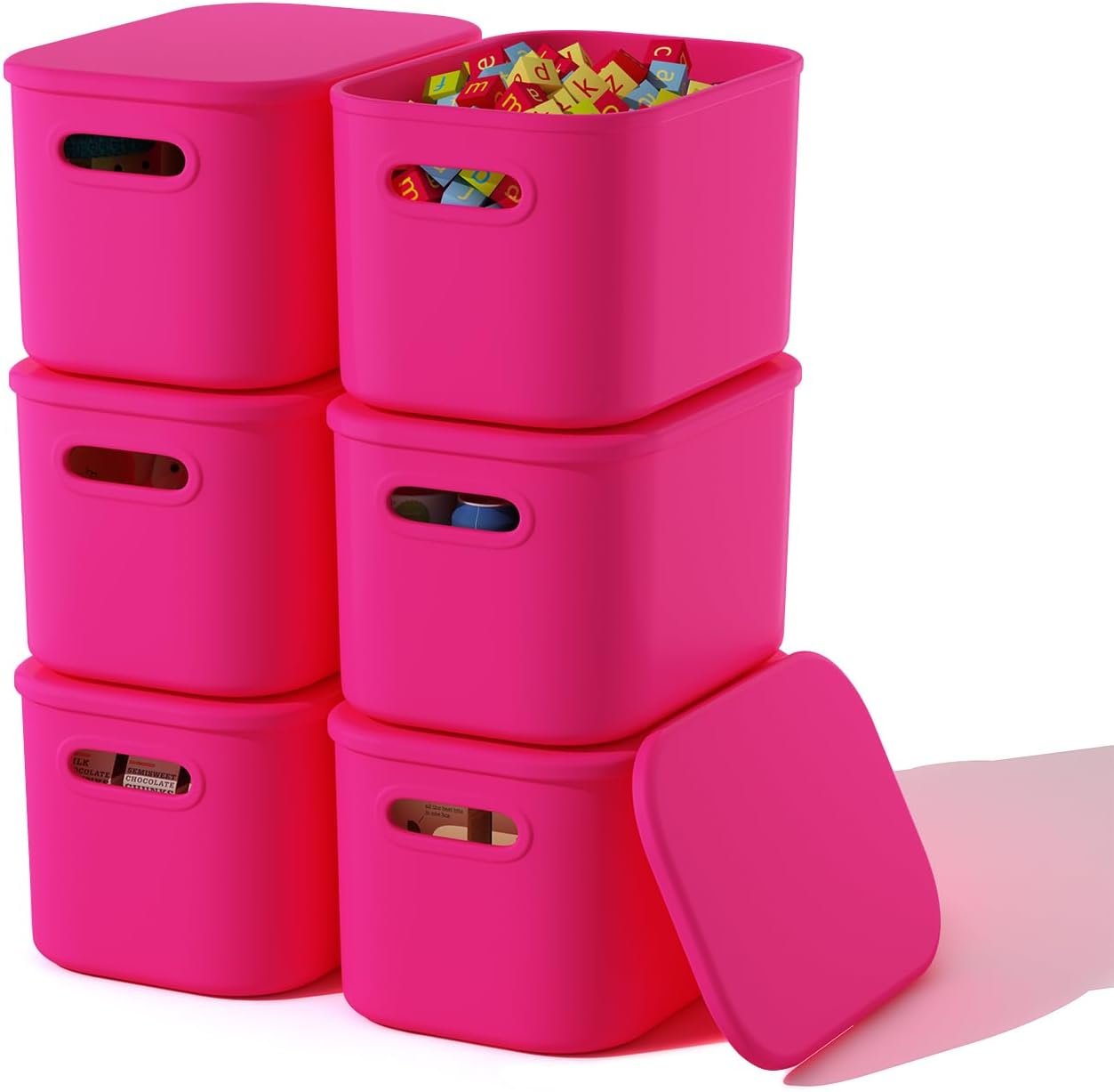 Paquete de 8 contenedores de almacenamiento coloridos con tapas, apilables para organizar, cajas de almacenamiento con asa para estantes, bonitos contenedores de almacenamiento para - Imagen 16