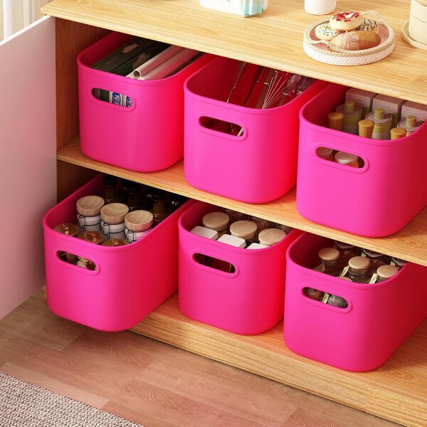 Paquete de 8 contenedores de almacenamiento coloridos con tapas, apilables para organizar, cajas de almacenamiento con asa para estantes, bonitos contenedores de almacenamiento para - Imagen 20