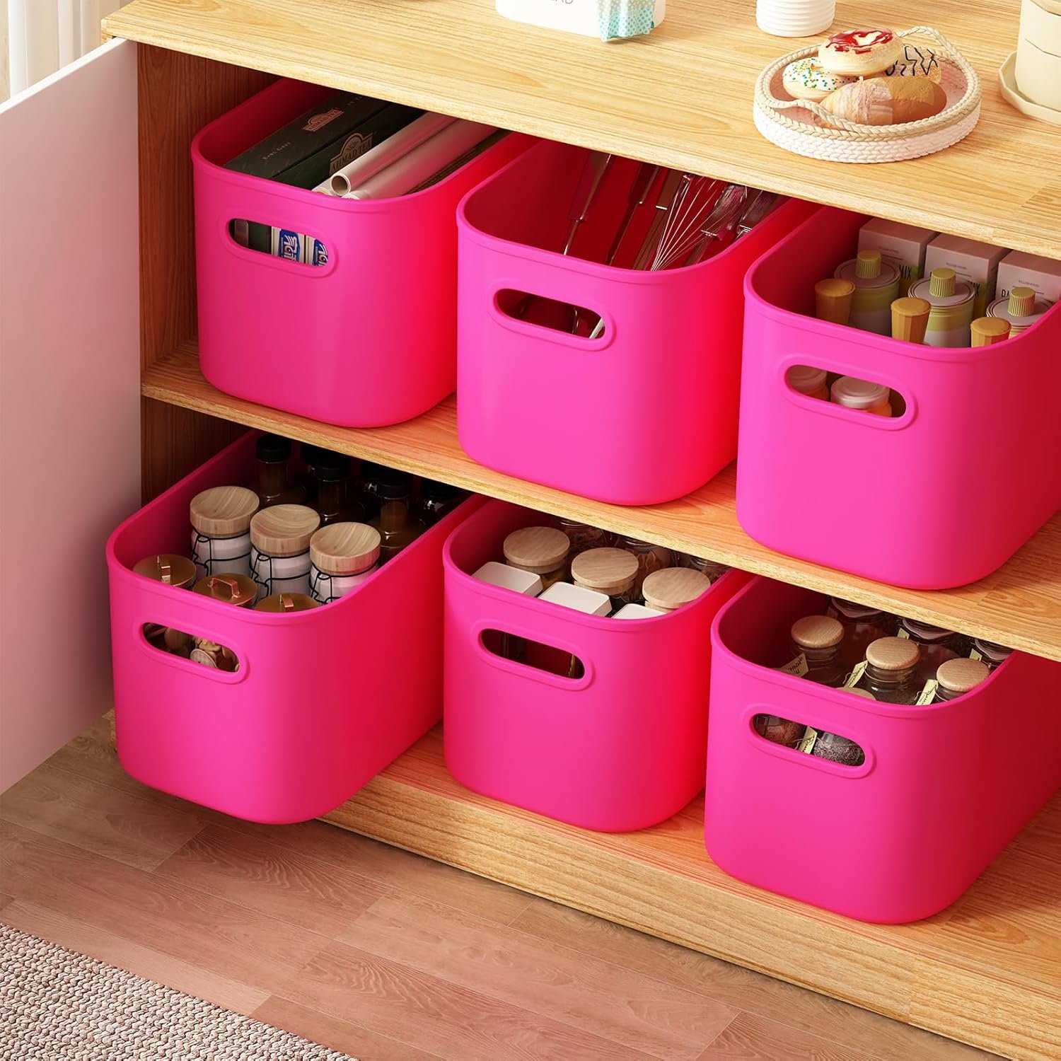 Paquete de 8 contenedores de almacenamiento coloridos con tapas, apilables para organizar, cajas de almacenamiento con asa para estantes, bonitos contenedores de almacenamiento para - Imagen 20