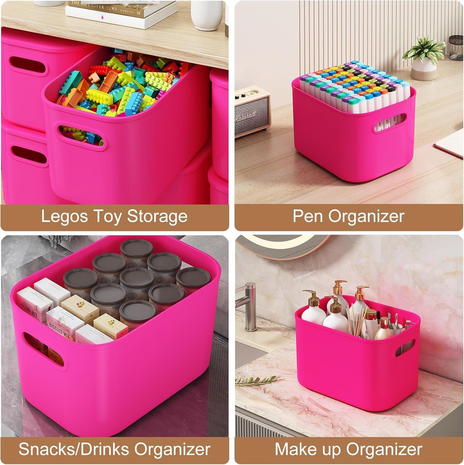 Paquete de 8 contenedores de almacenamiento coloridos con tapas, apilables para organizar, cajas de almacenamiento con asa para estantes, bonitos contenedores de almacenamiento para - Imagen 21