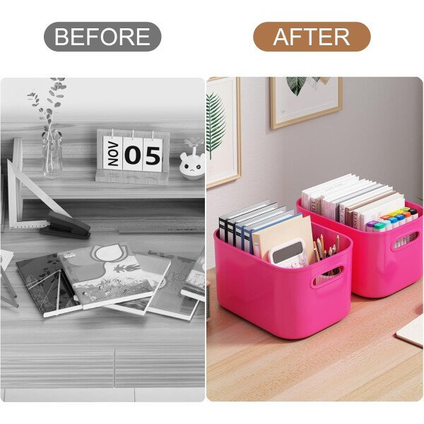 Paquete de 8 contenedores de almacenamiento coloridos con tapas, apilables para organizar, cajas de almacenamiento con asa para estantes, bonitos contenedores de almacenamiento para - Imagen 22