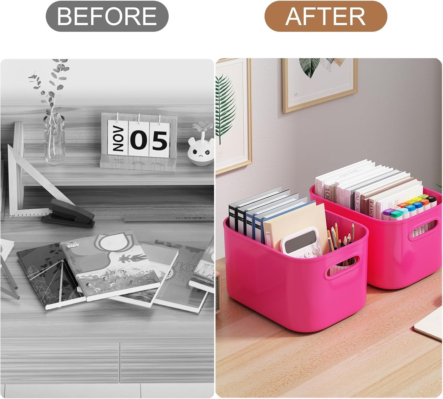 Paquete de 8 contenedores de almacenamiento coloridos con tapas, apilables para organizar, cajas de almacenamiento con asa para estantes, bonitos contenedores de almacenamiento para - Imagen 22