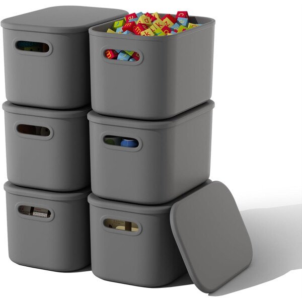 Paquete de 8 contenedores de almacenamiento coloridos con tapas, apilables para organizar, cajas de almacenamiento con asa para estantes, bonitos contenedores de almacenamiento para - Imagen 23