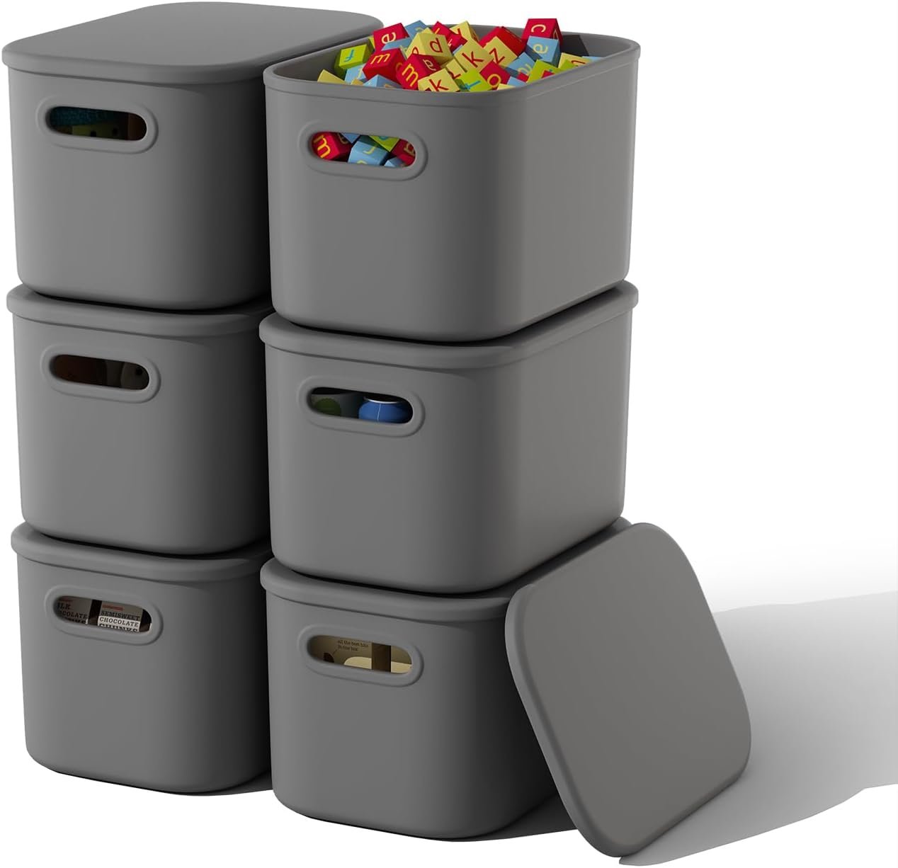 Paquete de 8 contenedores de almacenamiento coloridos con tapas, apilables para organizar, cajas de almacenamiento con asa para estantes, bonitos contenedores de almacenamiento para - Imagen 23