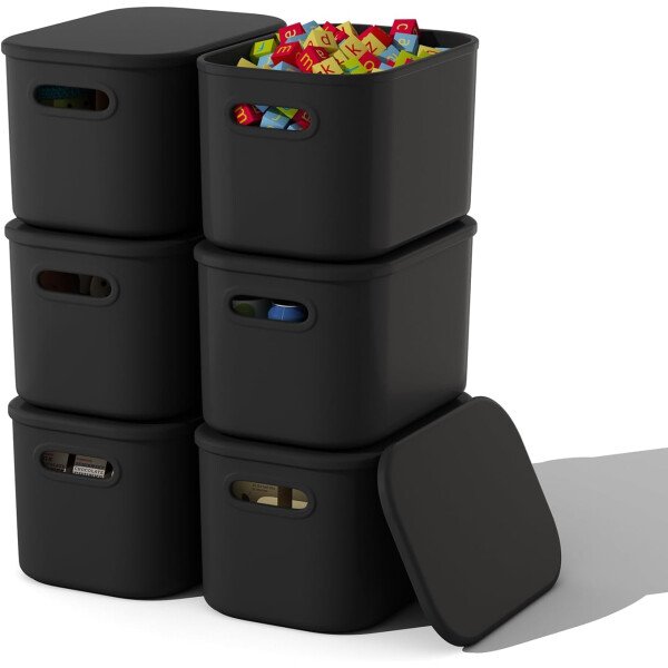 Paquete de 8 contenedores de almacenamiento coloridos con tapas, apilables para organizar, cajas de almacenamiento con asa para estantes, bonitos contenedores de almacenamiento para - Imagen 24