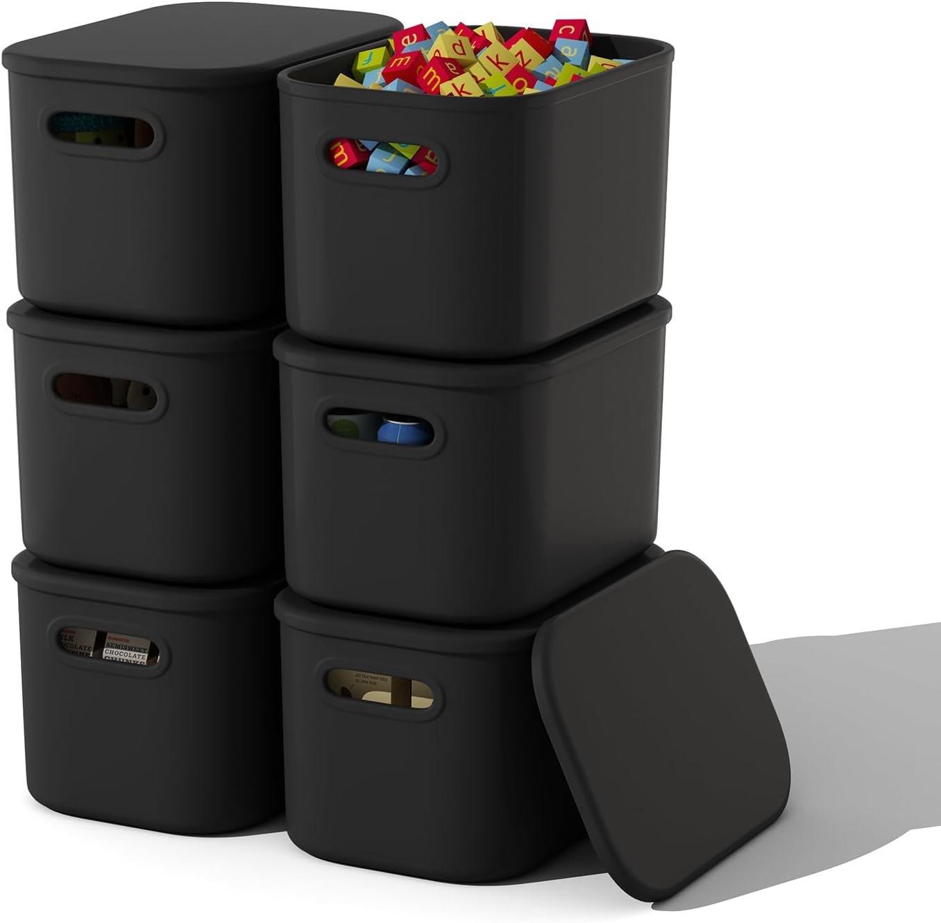 Paquete de 8 contenedores de almacenamiento coloridos con tapas, apilables para organizar, cajas de almacenamiento con asa para estantes, bonitos contenedores de almacenamiento para - Imagen 24