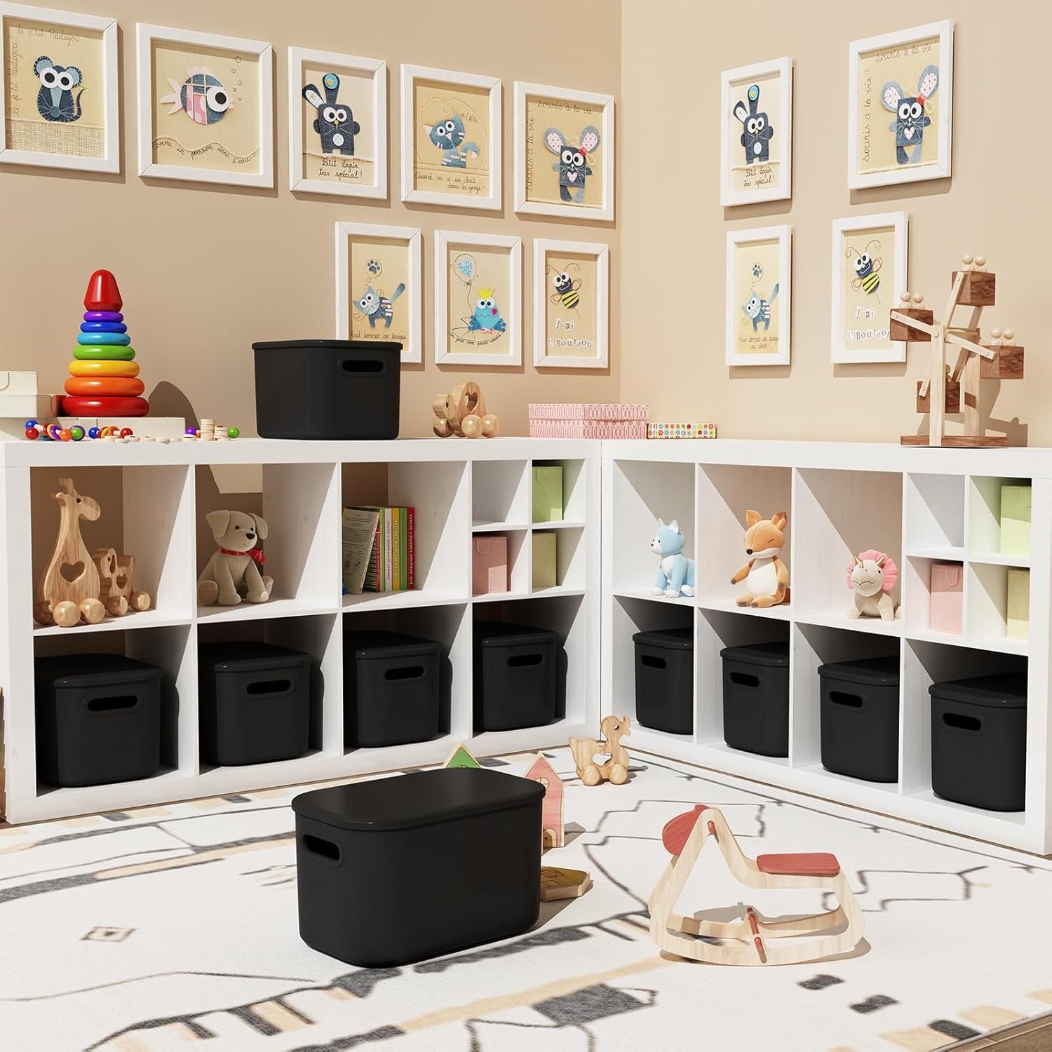 Paquete de 8 contenedores de almacenamiento coloridos con tapas, apilables para organizar, cajas de almacenamiento con asa para estantes, bonitos contenedores de almacenamiento para - Imagen 25