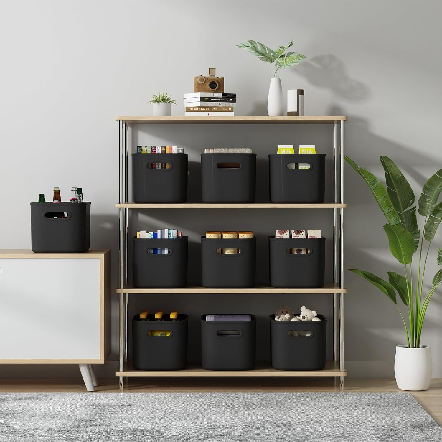 Paquete de 8 contenedores de almacenamiento coloridos con tapas, apilables para organizar, cajas de almacenamiento con asa para estantes, bonitos contenedores de almacenamiento para - Imagen 26