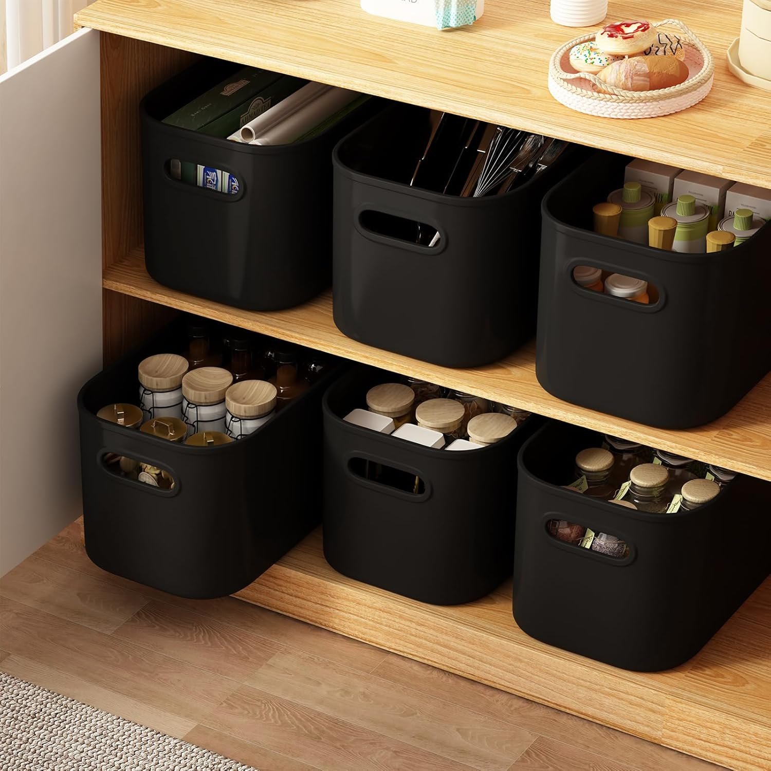 Paquete de 8 contenedores de almacenamiento coloridos con tapas, apilables para organizar, cajas de almacenamiento con asa para estantes, bonitos contenedores de almacenamiento para - Imagen 27